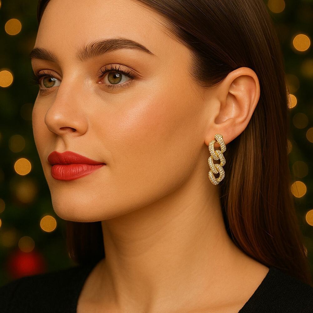 Crystal Haze Mexican Chain Drop Earrings – 18k Gold Plated Brass Cubic Zirconia